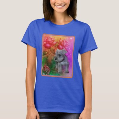 Schnauzer Puppy Fantasy Roses Dog  T-Shirt