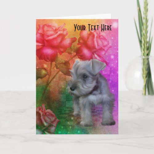 Schnauzer Puppy Roses Dog Art Photo Card