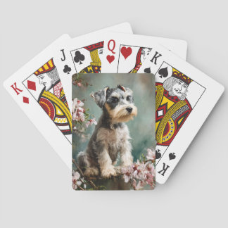 Schnauzer Puppy Spring Cherry Blossoms Poker Cards