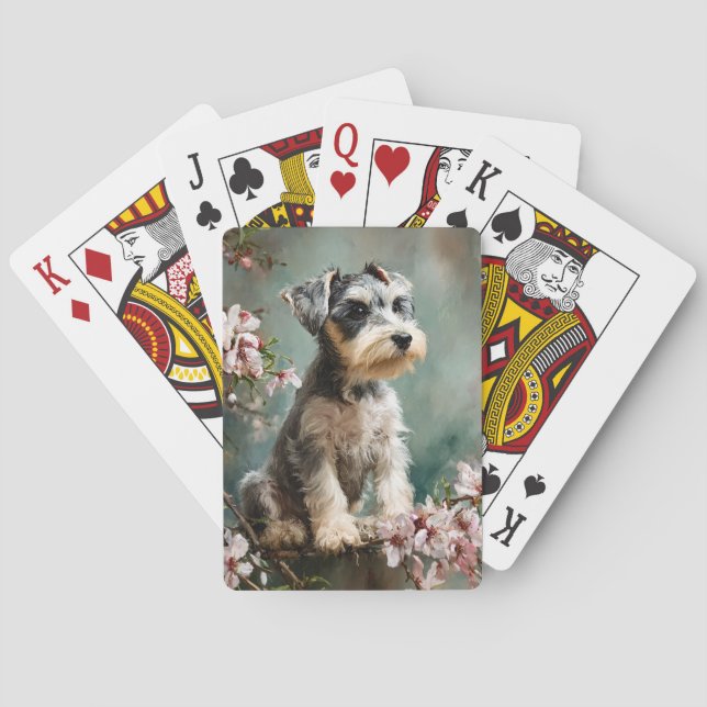 Schnauzer Puppy Spring Cherry Blossoms Poker Cards (Back)