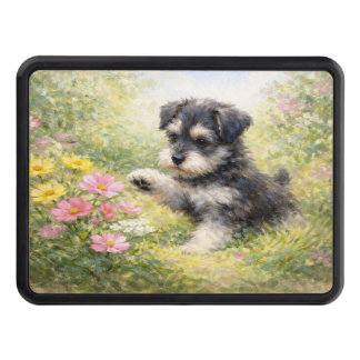 Schnauzer Puppy Springtime Flowers Hitch Cover