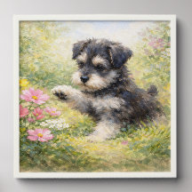 Schnauzer Puppy Springtime Flowers