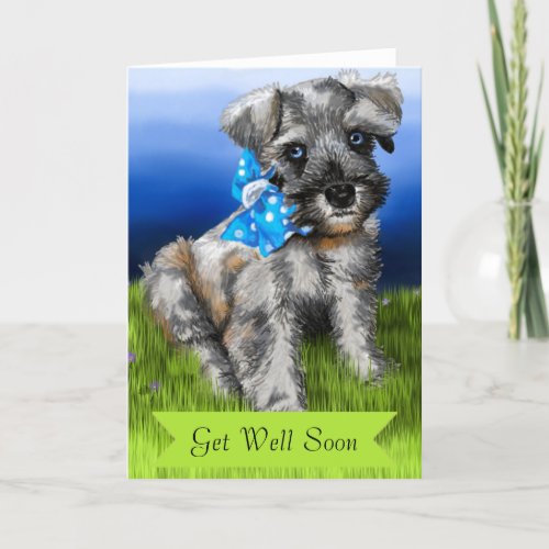 Schnauzer Puppy with Get Well Soon Card