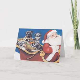 Schnauzer Pups Santa Dog Art Christmas Card