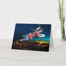 Schnauzer Reindeer Holiday Card - Carquinez Bridge