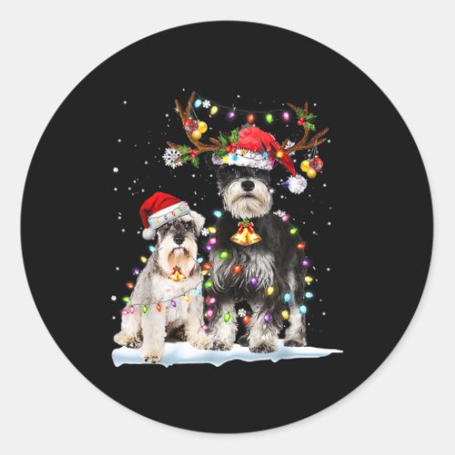 Schnauzer Reindeer Santa Hat Xmas Lights Christmas Classic Round Sticker