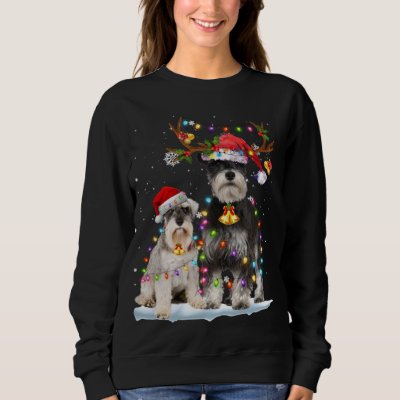 Schnauzer Reindeer Santa Hat Xmas Lights Christmas Sweatshirt