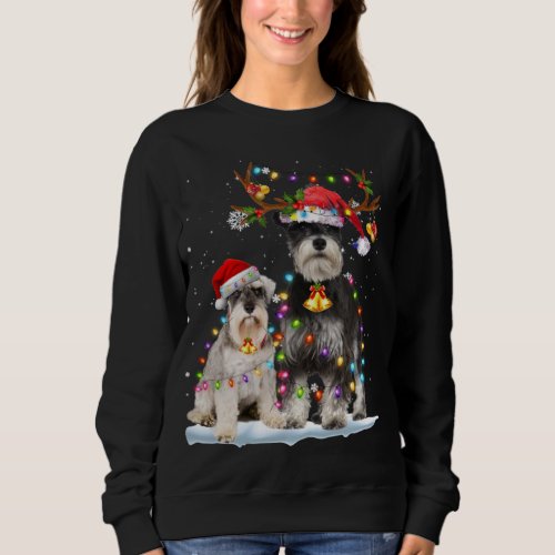 Schnauzer Reindeer Santa Hat Xmas Lights Christmas Sweatshirt