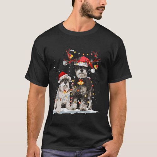 Schnauzer Reindeer Santa Hat Xmas Lights Christmas T_Shirt