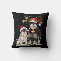 Schnauzer Reindeer Santa Hat Xmas Lights Christmas