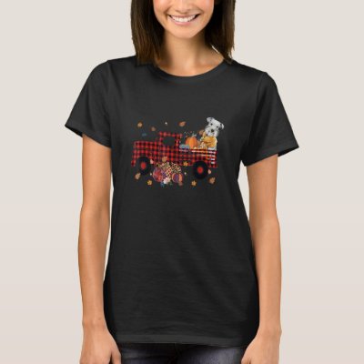 Schnauzer Riding Truck Pumpkin Autumn Leaves Fall T-Shirt