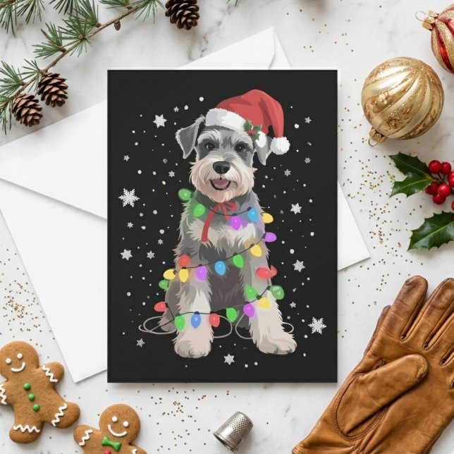 Schnauzer Santa Hat Christmas Lights Holiday Dog Card (Creator Uploaded)