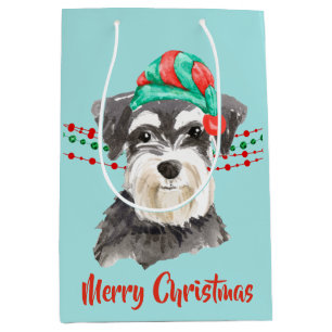 Schnauzer Santa Hat Holiday String Beads Medium Gift Bag