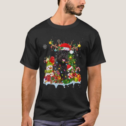 Schnauzer Santa Hat Reindeer Christmas Lights Paja T_Shirt