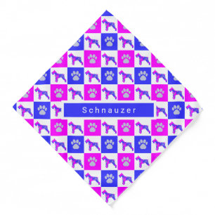 Schnauzer Silhouette Dog & Paw Hot Pink & Blue Bandana
