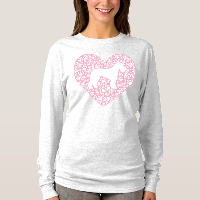 Schnauzer Silhouette Heart Paws Adorable T-Shirt (Front)
