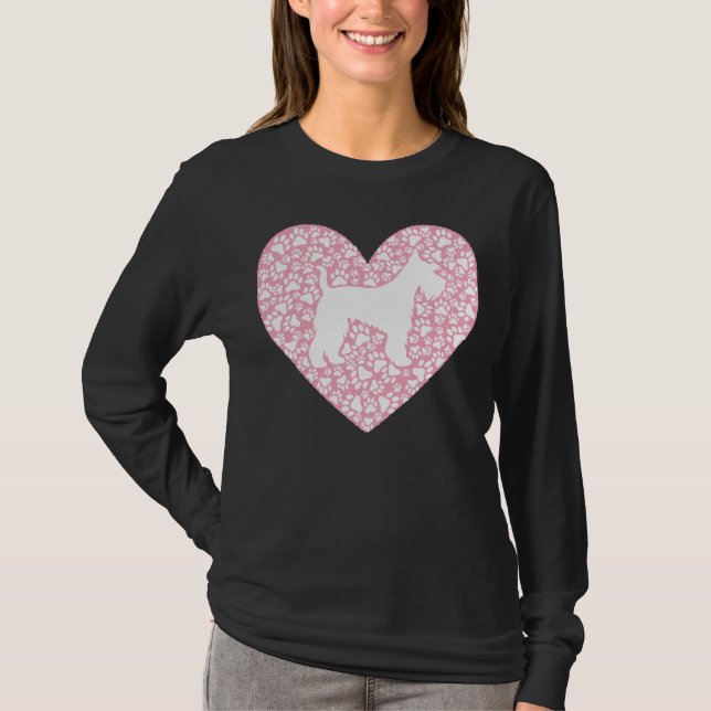 Schnauzer Silhouette Heart Paws Adorable T-Shirt (Front)