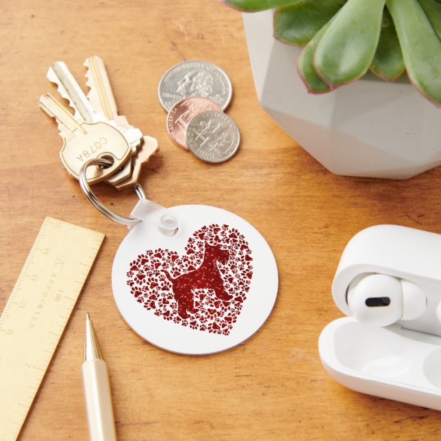 Schnauzer Silhouette Heart Paws Print - Dog Lover Keychain (Desk)