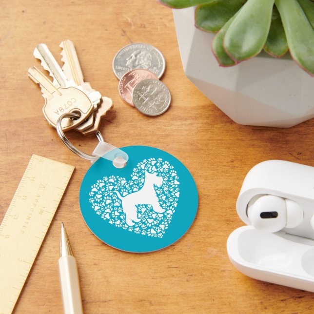 Schnauzer Silhouette Heart Paws Print - Dog Lover Keychain (Desk)