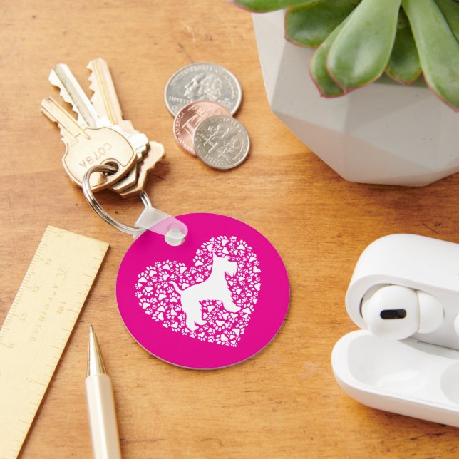 Schnauzer Silhouette Heart Paws Print - Dog Lover Keychain (Desk)