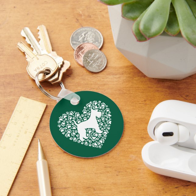 Schnauzer Silhouette Heart Paws Print - Dog Lover Keychain (Desk)