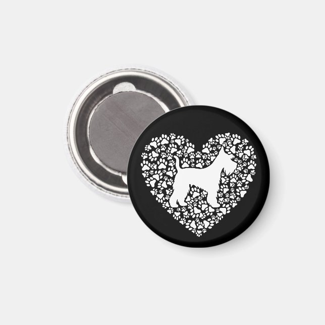 Schnauzer Silhouette Heart Paws Print - Dog Lover Magnet (Front/Back)