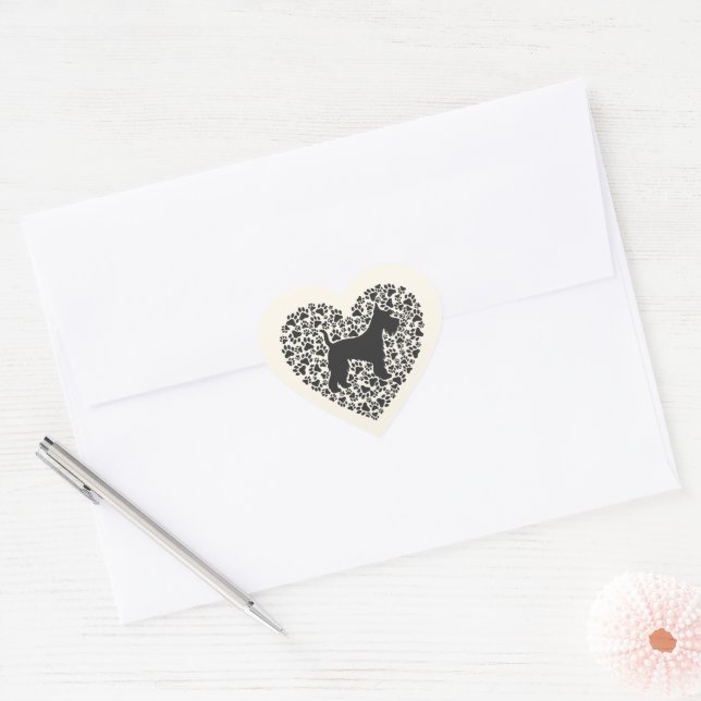 Schnauzer Silhouette Heart Paws Print - Dog Lover Sticker (Envelope)