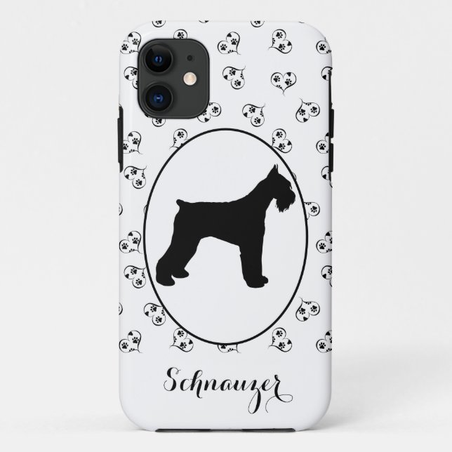 Schnauzer Silhouette Hearts and Paw Prints Case-Mate iPhone Case (Back)