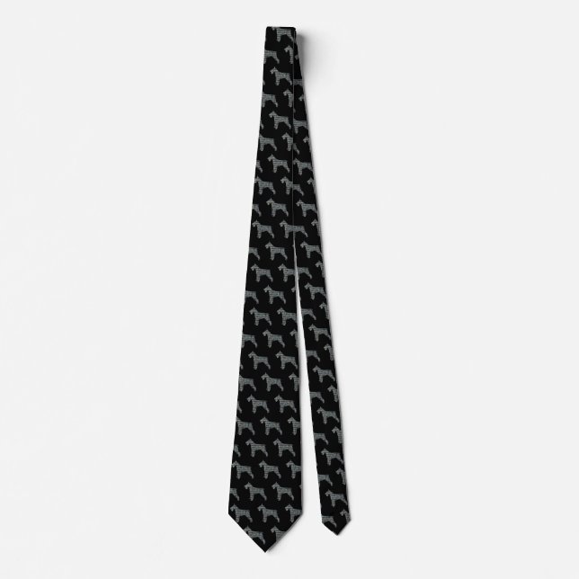 Schnauzer Silhouette Yellow & Black Grid Neck Tie (Front)