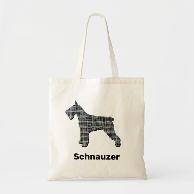 Schnauzer Silhouette Yellow & Black Grid Tote Bag (Front)