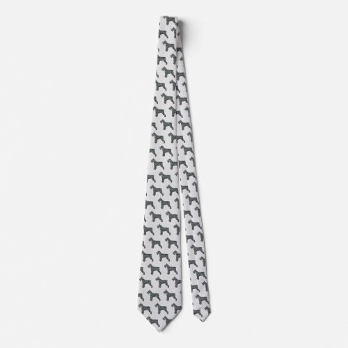 Schnauzer Silhouette Yellow  Blk Grid Light Grey Neck Tie