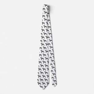 Schnauzer Silhouette Yellow & Blk Grid White Neck Tie