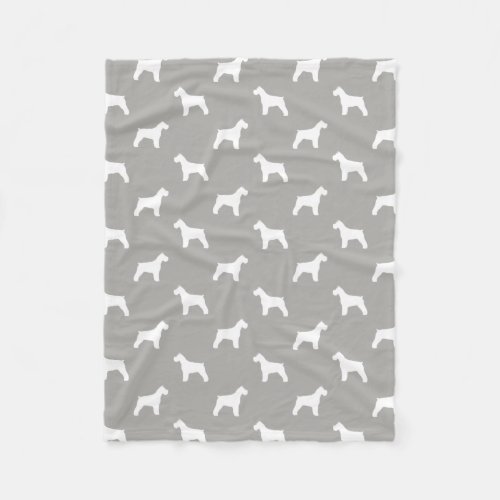 Schnauzer Silhouettes Pattern White and Grey Fleece Blanket