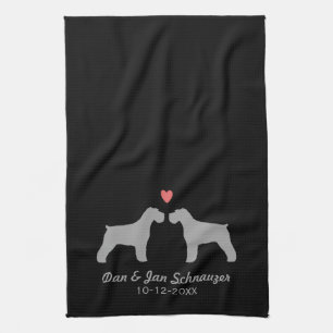 Schnauzer Silhouettes with Heart and Text Kitchen Towel
