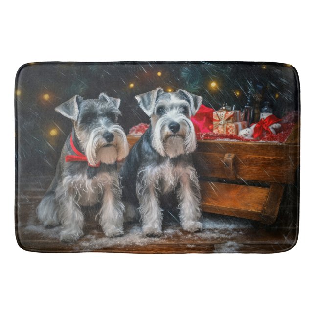 Schnauzer Snowy Sleigh Christmas Decor  Bath Mat (Front)