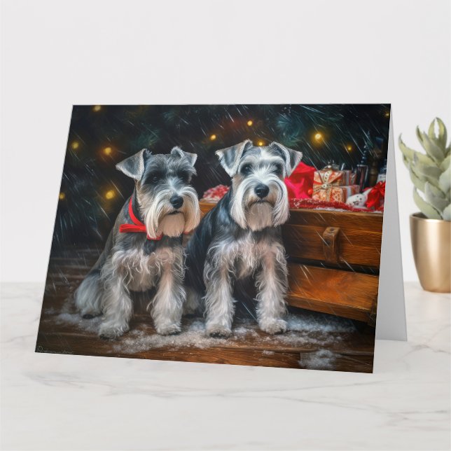 Schnauzer Snowy Sleigh Christmas Decor  Card (Small Plant)