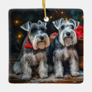 Schnauzer Snowy Sleigh Christmas Decor  Ceramic Ornament