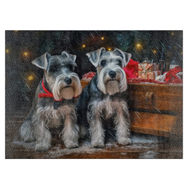 Schnauzer Snowy Sleigh Christmas Decor  Cutting Board (Front)