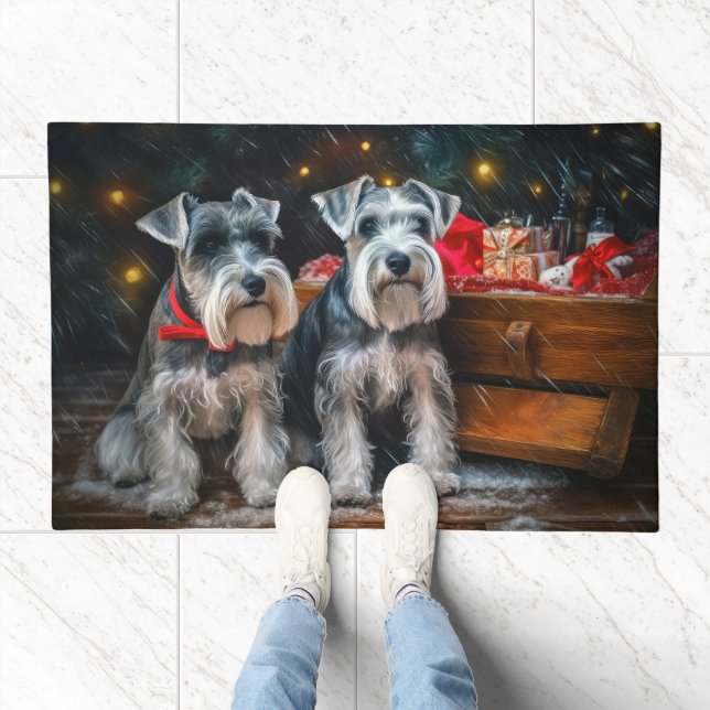 Schnauzer Snowy Sleigh Christmas Decor  Doormat (Indoor)