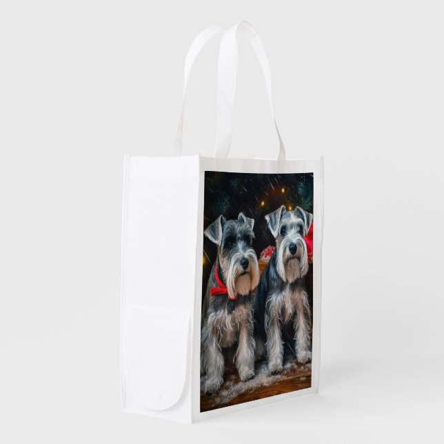 Schnauzer Snowy Sleigh Christmas Decor  Grocery Bag (Front Side)