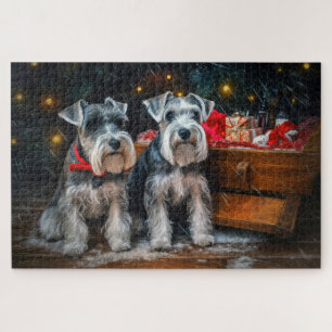 Schnauzer Snowy Sleigh Christmas Decor Jigsaw Puzzle