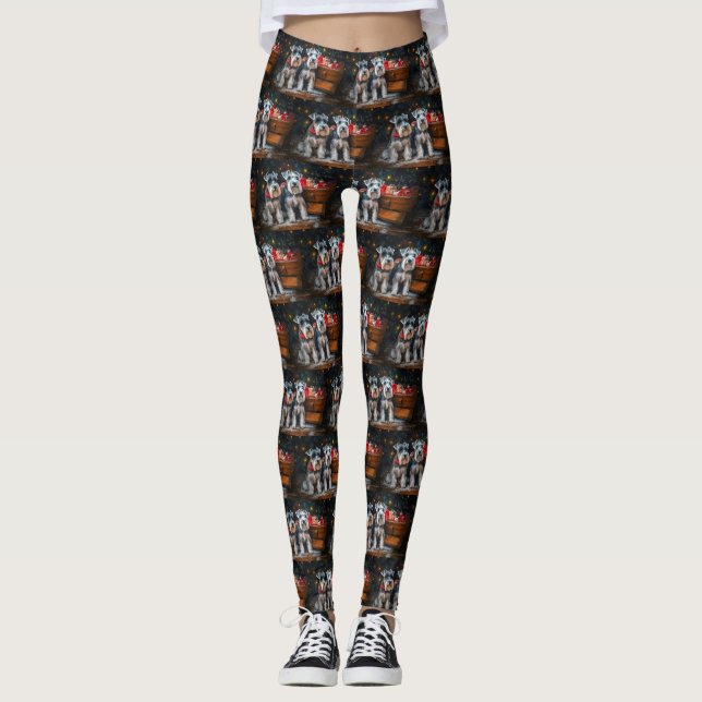 Schnauzer Snowy Sleigh Christmas Decor  Leggings (Front)