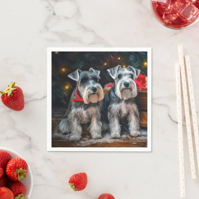 Schnauzer Snowy Sleigh Christmas Decor  Napkins (Insitu)