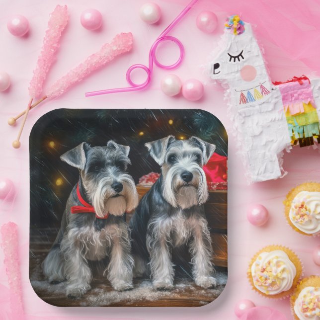 Schnauzer Snowy Sleigh Christmas Decor  Paper Plates (Party)