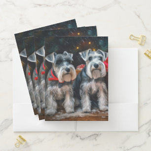 Schnauzer Snowy Sleigh Christmas Decor Pocket Folder