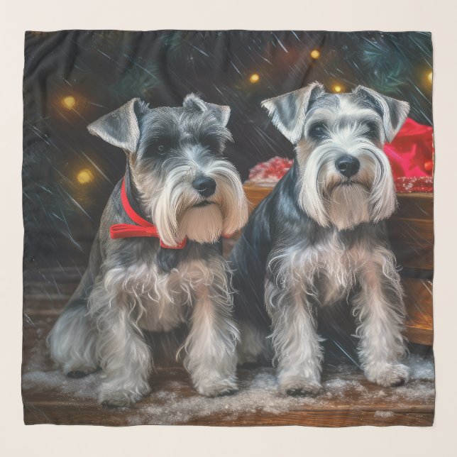 Schnauzer Snowy Sleigh Christmas Decor  Scarf (Front)