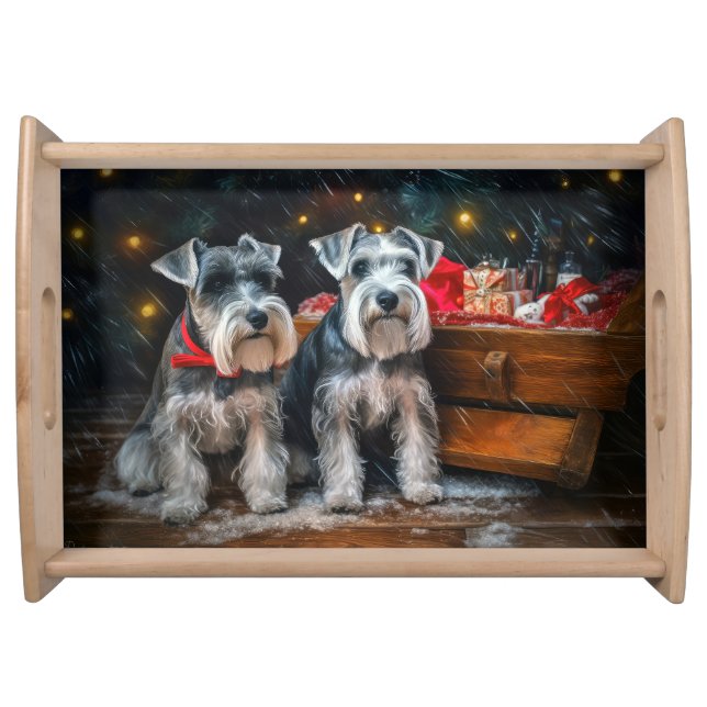 Schnauzer Snowy Sleigh Christmas Decor  Serving Tray (Front)