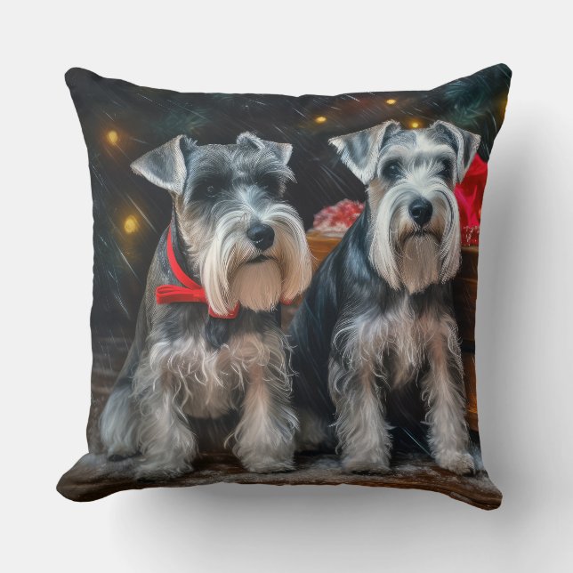 Schnauzer Snowy Sleigh Christmas Decor  Throw Pillow (Front)