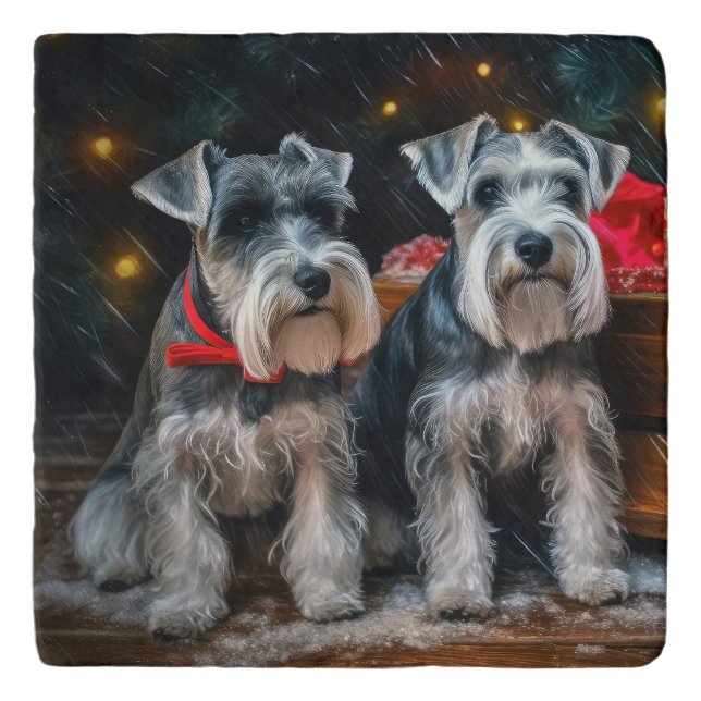 Schnauzer Snowy Sleigh Christmas Decor  Trivet (Front)