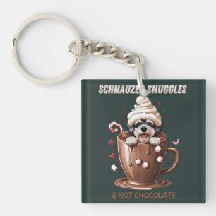 Schnauzer Snuggles & Hot Chocolate Keychain